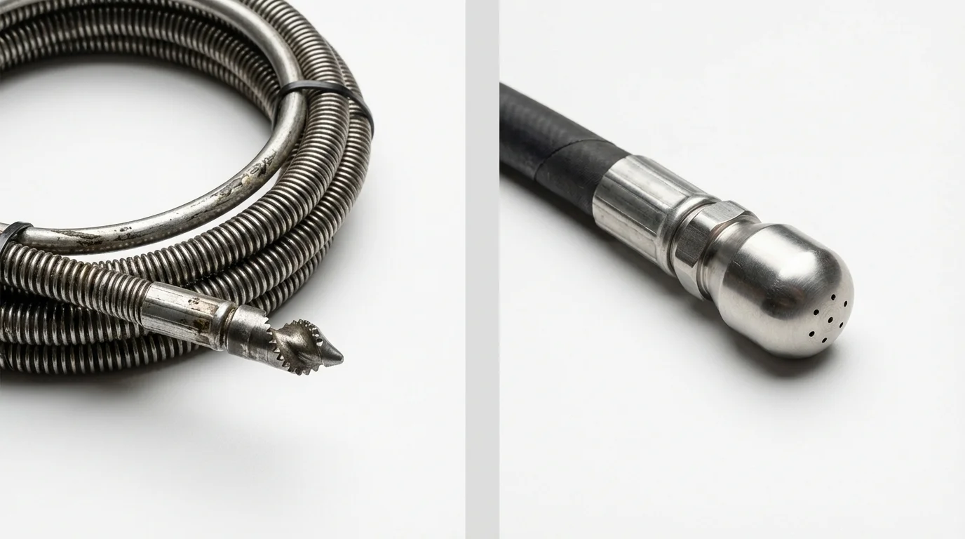 Drain snake cable and hydro jetting nozzle used for drain cleaning in Hickory Hills, IL