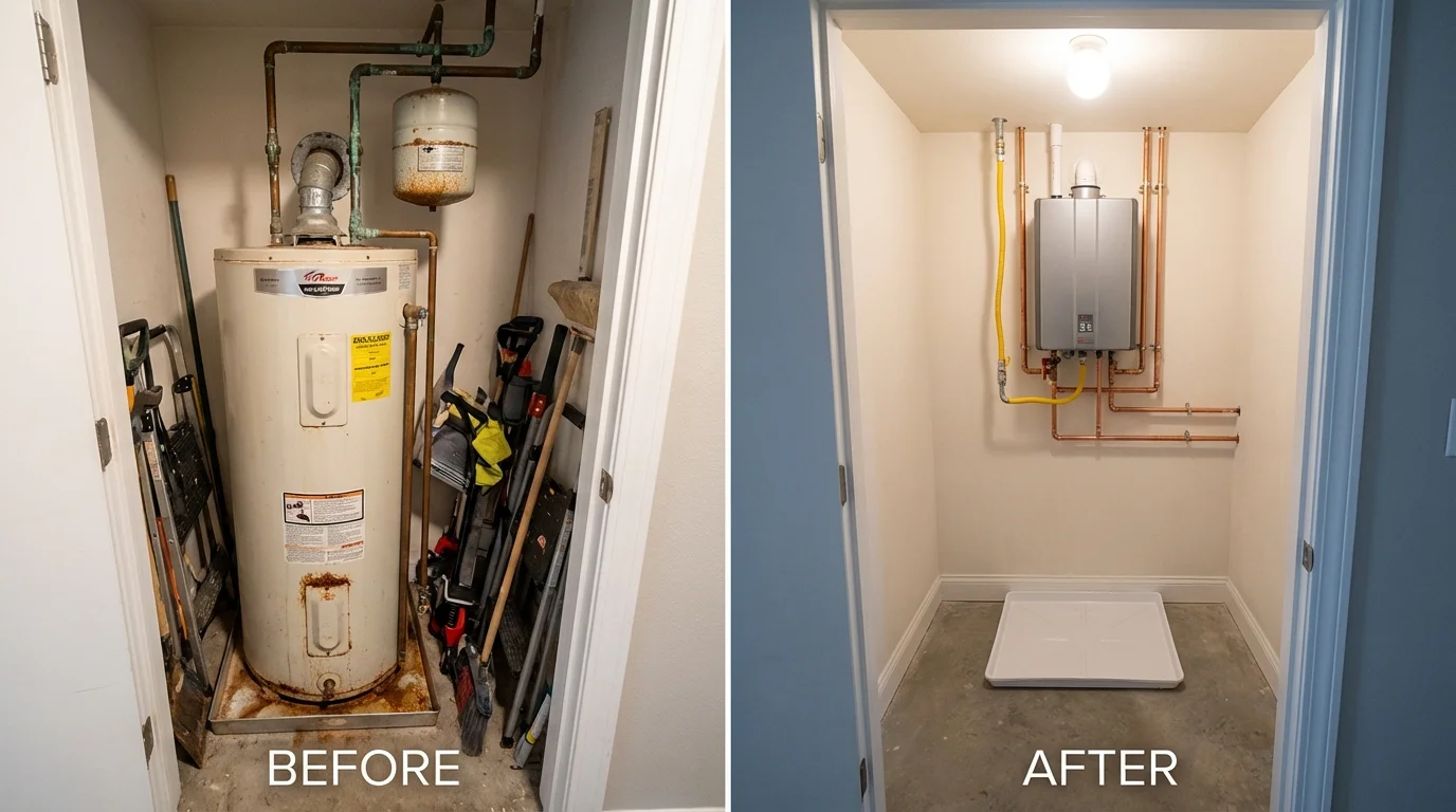 Tank water heater versus wall-mounted tankless unit comparison for Hickory Hills, IL homeowners